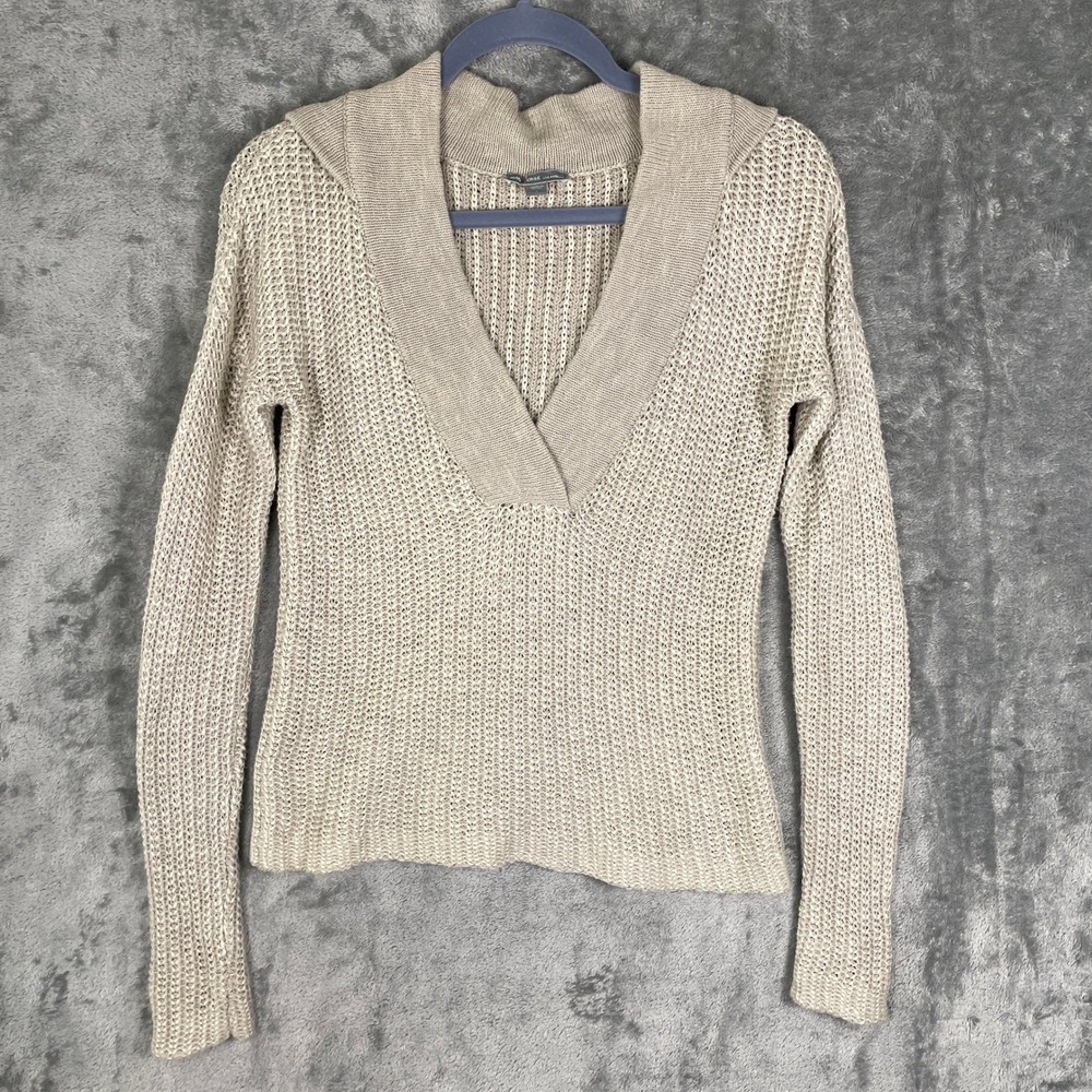 James Perse Hooded Sweater Womens 1 Small Beige Cotton Linen Beach Coast WL03433